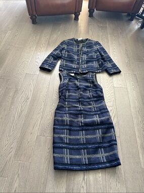 Akris Punto Navy and Gray Plaid Two-Piece Midi Dress Set